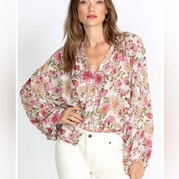 JOHNNY WAS ISLA BUTTON DOWN SHIRT Boho Peasant Floral size Medium - Picture 1 of 14